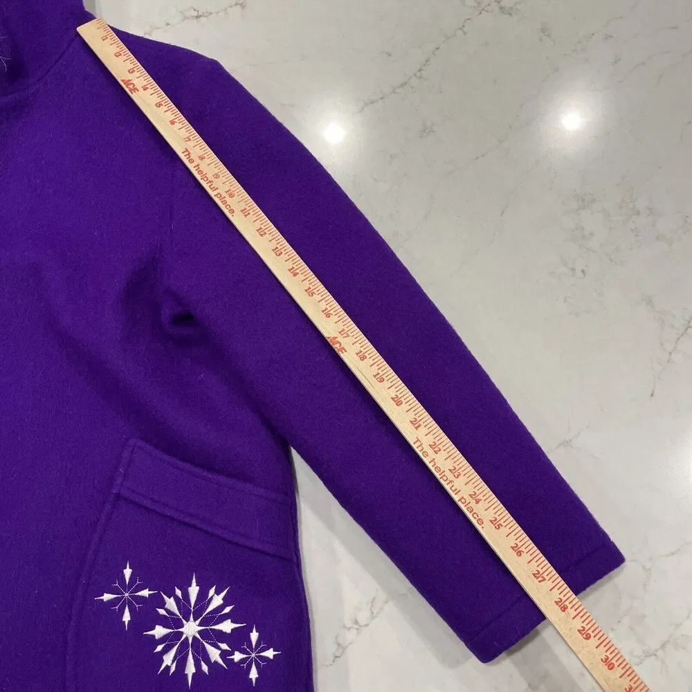 Kelsey Trail Womens Sz 20 Purple Vtg Canadian Embroidered Virgin Wool Coat lined